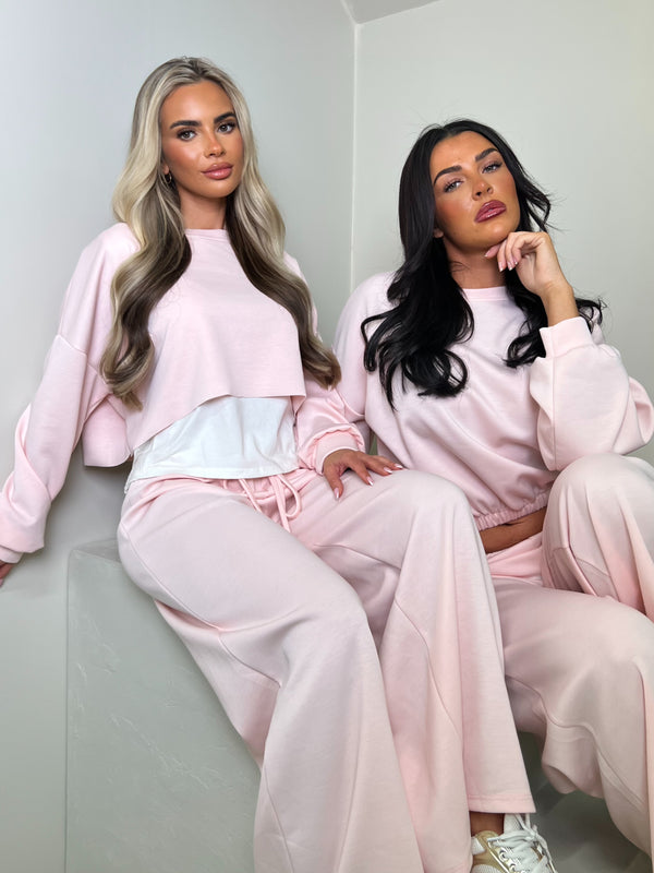 Inside Edit Baby Pink Overlay Top & Wide Leg Trousers