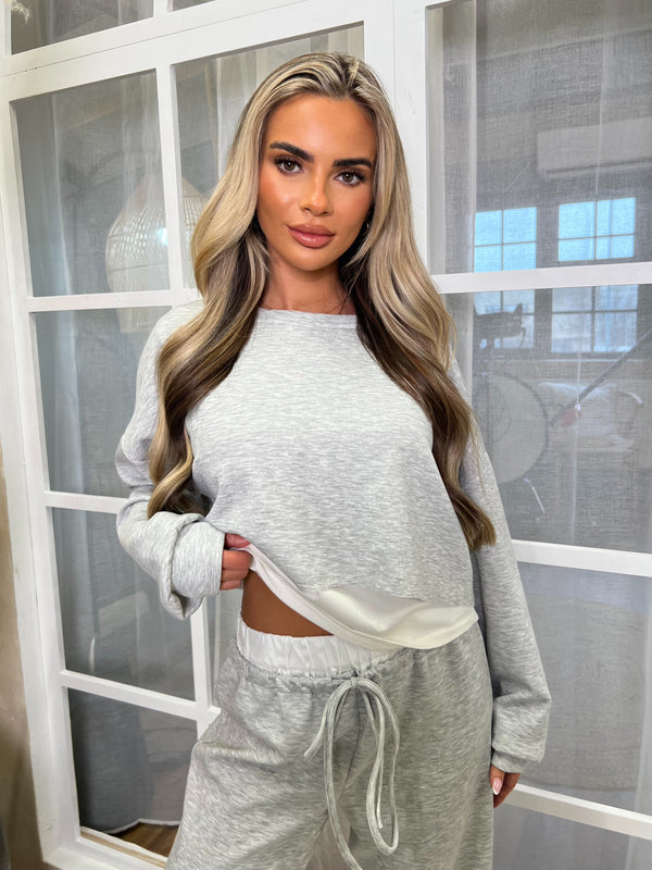 Inside Edit Grey Overlay Top & Wide Leg Trousers