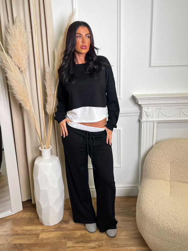 Inside Edit Black Overlay Top & Wide Leg Trousers