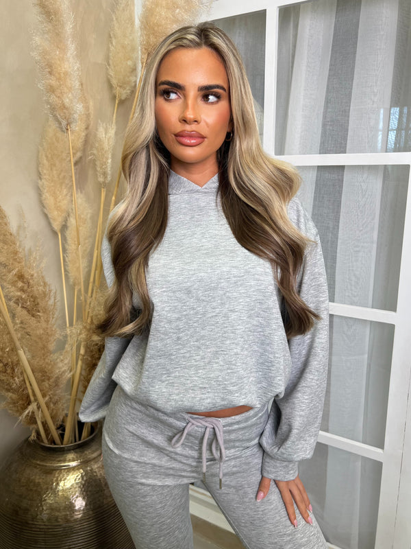 Inside Edit Grey Balloon Hem Hooded Top & Boot Cut Trousers