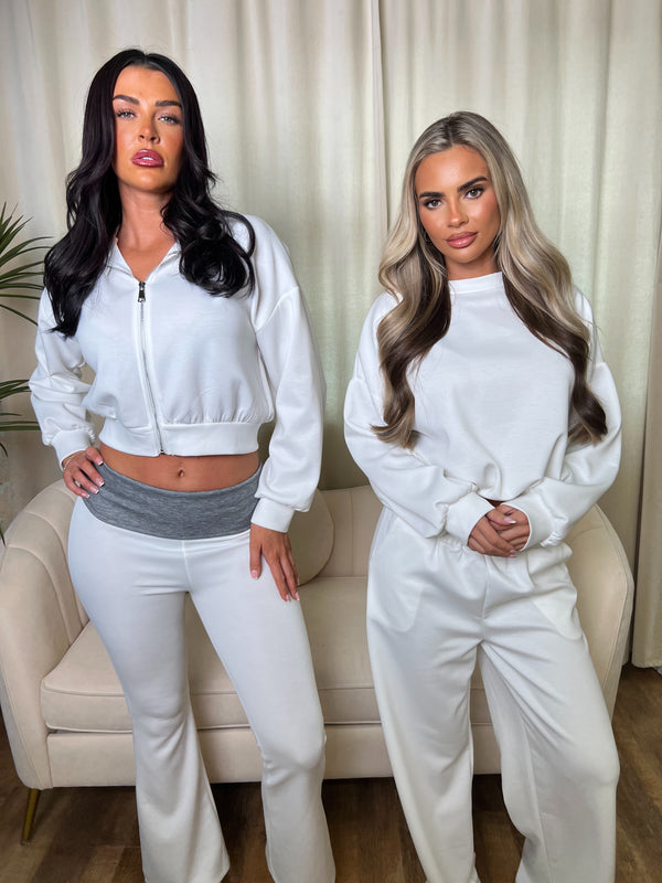 Inside Edit White Zip Up Hoody & Contrast Waistband Bootleg Trousers