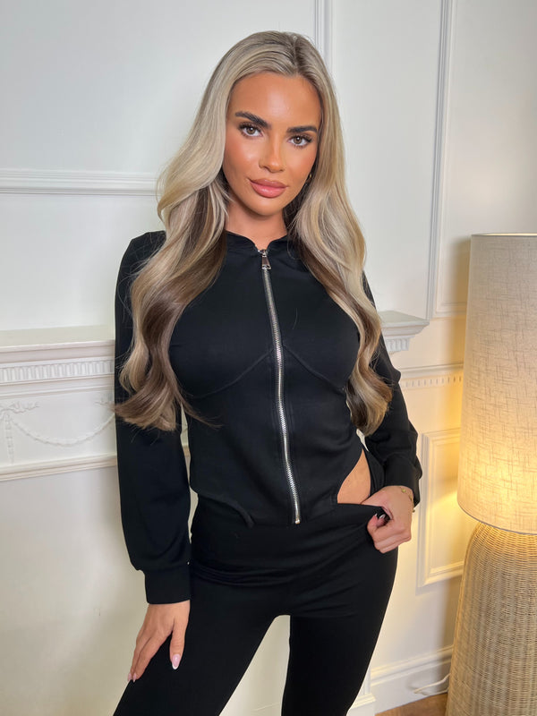 Inside Edit Black Dipped Hem Hoodie & Boot Cut Trousers