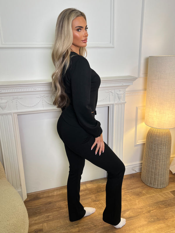 Inside Edit Black Dipped Hem Hoodie & Boot Cut Trousers