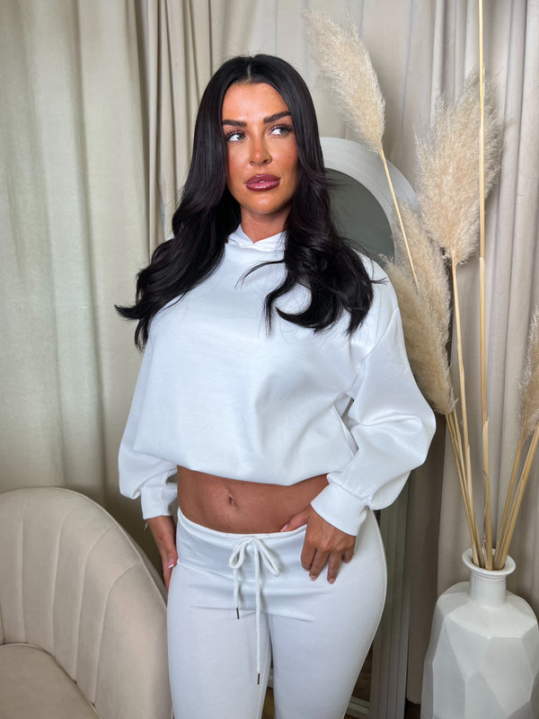 Inside Edit White Balloon Hem Hooded Top & Boot Cut Trousers