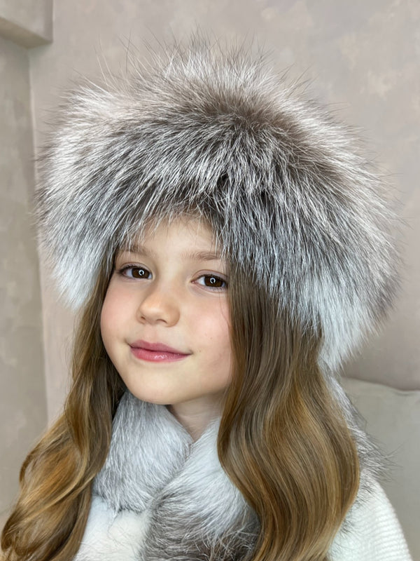 Childrens Two Tone White Luxury Fur Headband