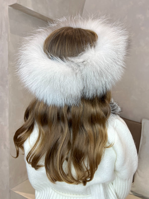 Childrens Two Tone White Luxury Fur Headband