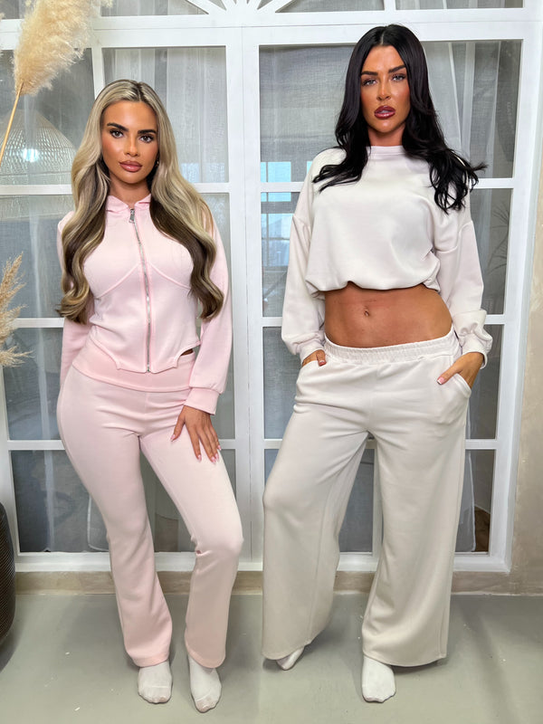 Inside Edit Cream Balloon Hem Top & Wide Leg Trousers