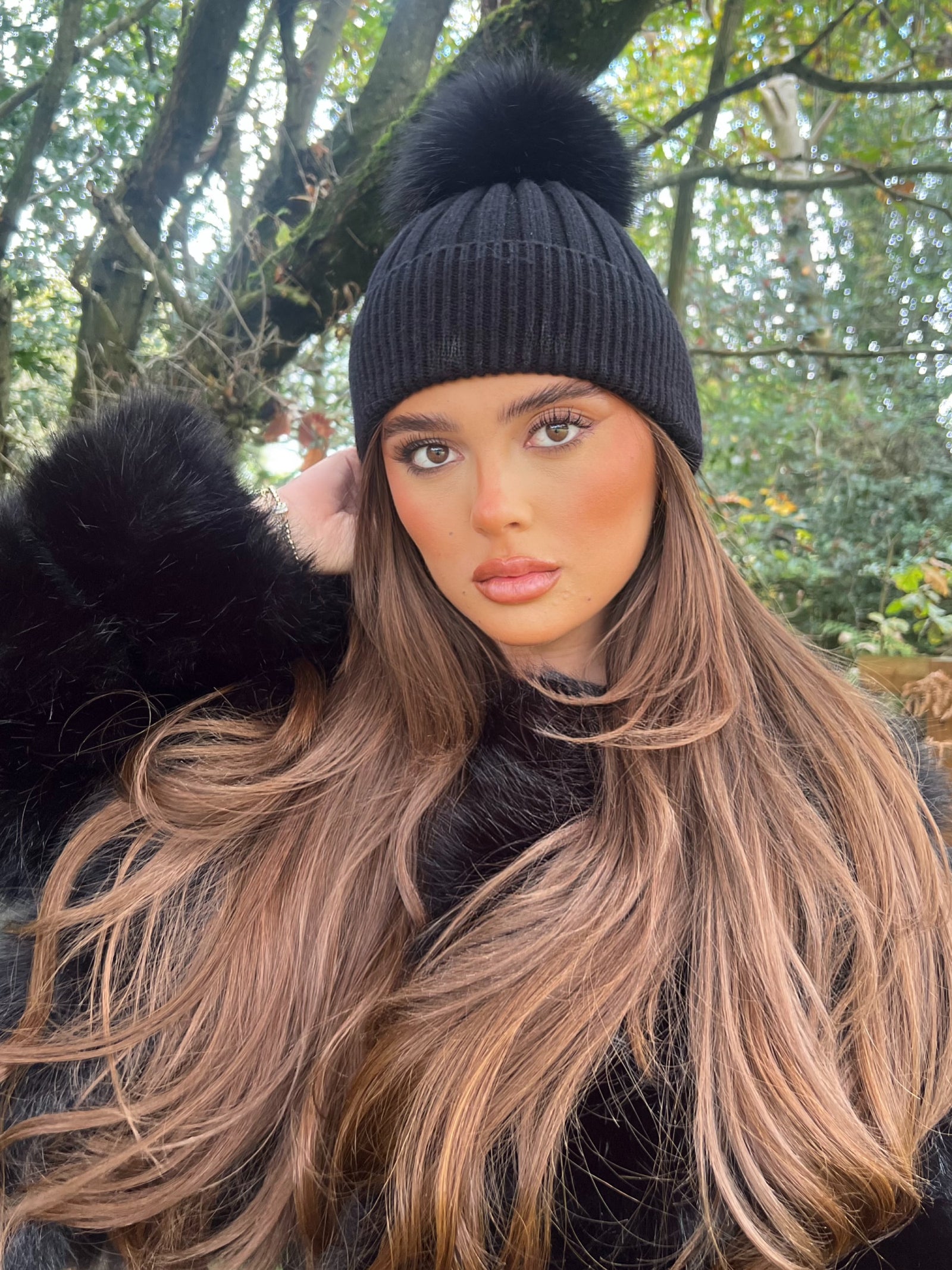 Black Premium Faux Fur Bobble Hat