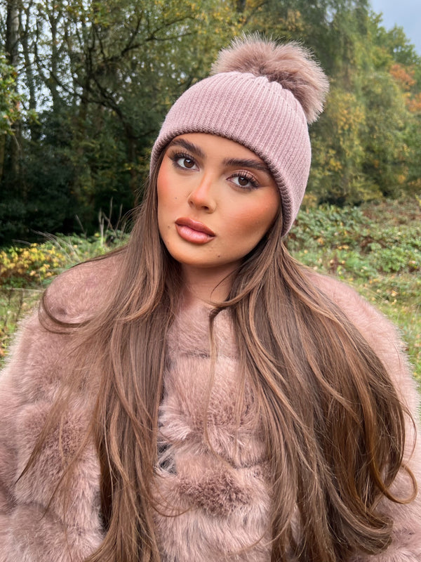 Taupe Premium Faux Fur Bobble Hat