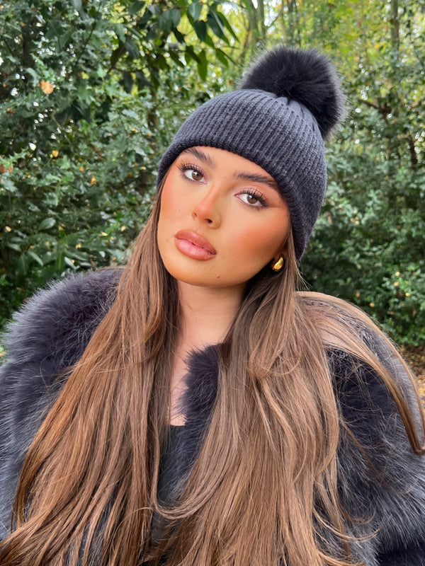 Charcoal Premium Faux Fur Bobble Hat