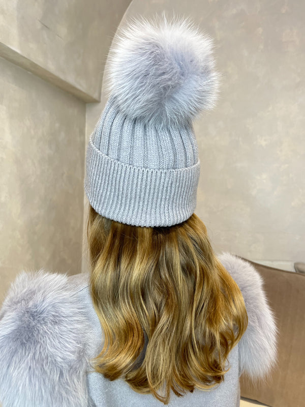 Childrens Grey/Grey Luxury Fur Bobble Hat