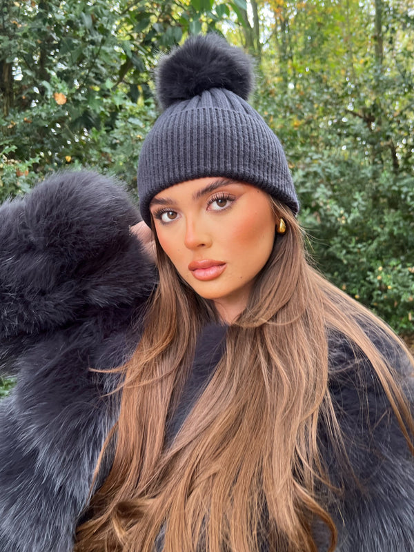 Charcoal Premium Faux Fur Bobble Hat