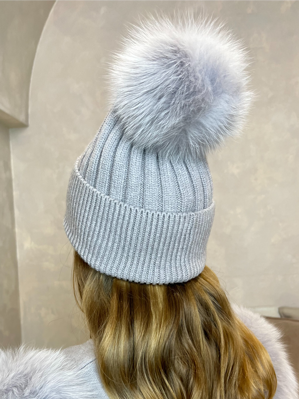 Childrens Grey/Grey Luxury Fur Bobble Hat