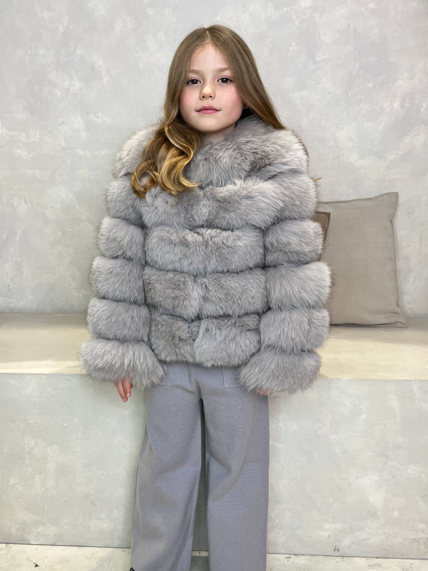 Childrens Light Grey Luxury Fur Coat