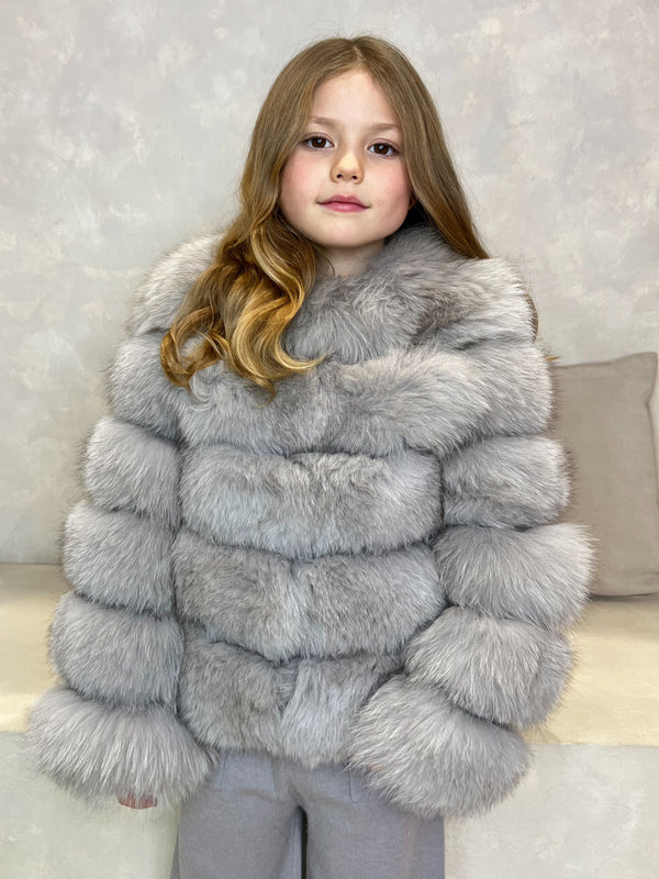 Childrens Light Grey Luxury Fur Coat