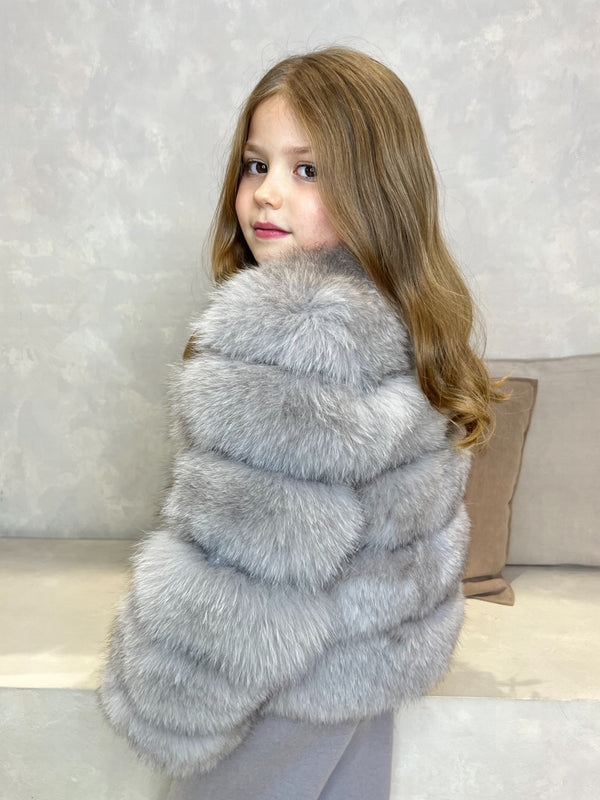 Childrens Light Grey Luxury Fur Coat