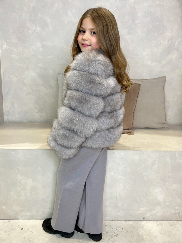 Childrens Light Grey Luxury Fur Coat