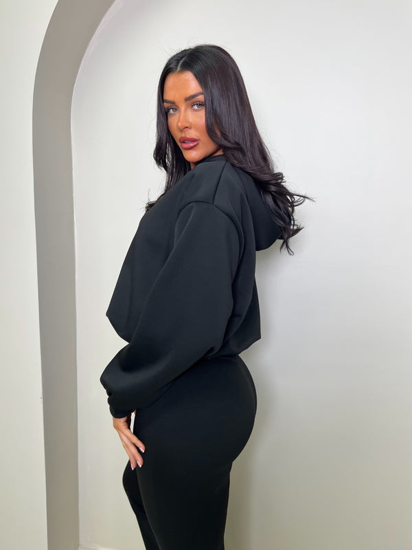 Inside Edit Black Balloon Hem Hooded Top & Boot Cut Trousers