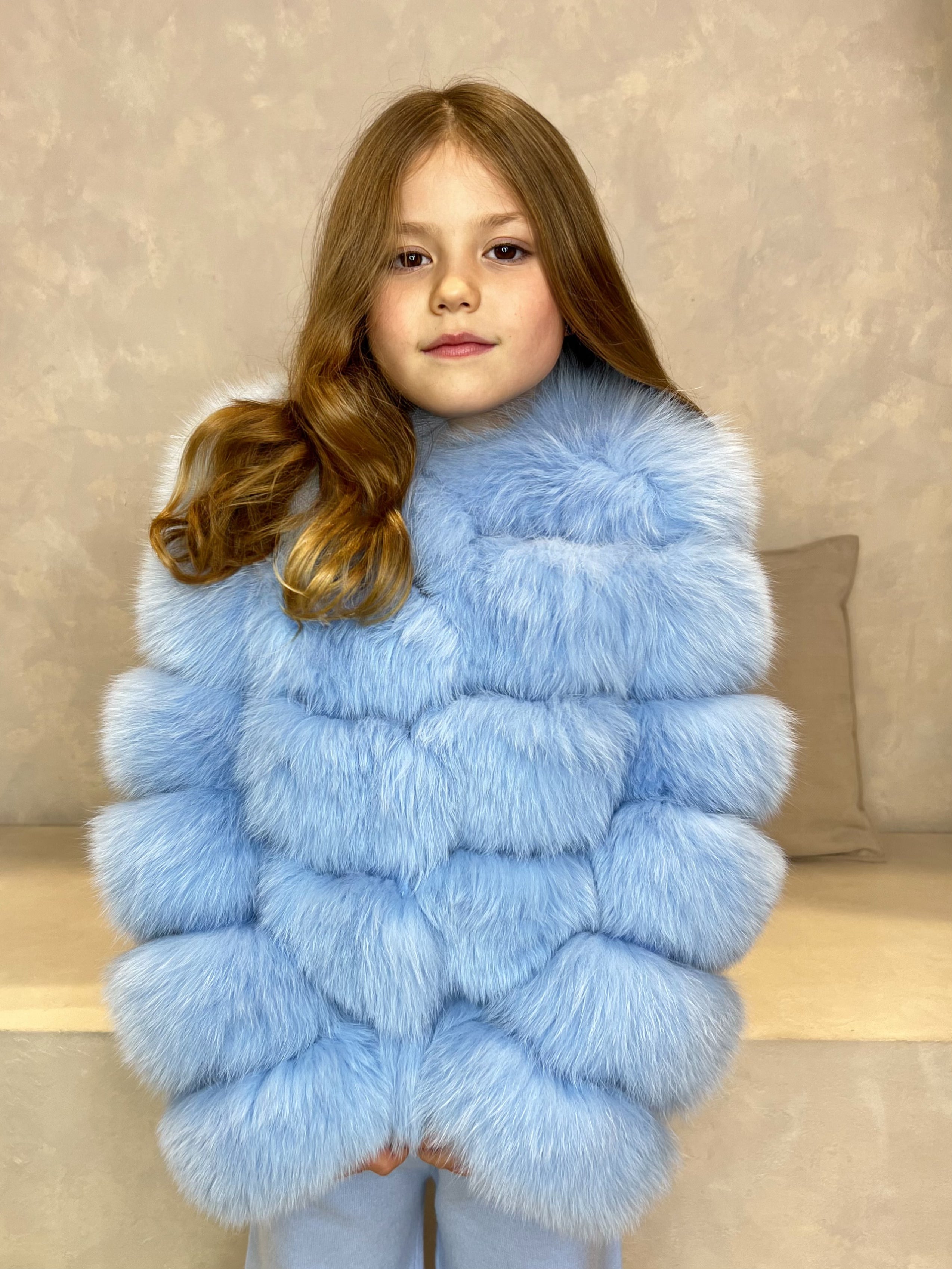 Girls blue fur coat shop