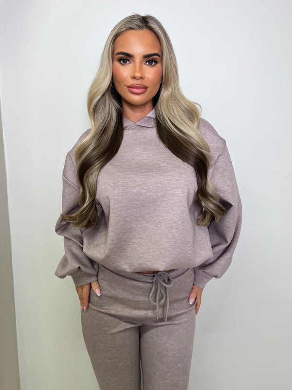 Inside Edit Taupe Balloon Hem Hooded Top & Boot Cut Trousers