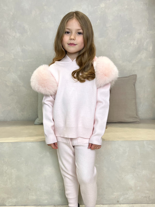Childrens Baby Pink Luxury Fur Tracksuit