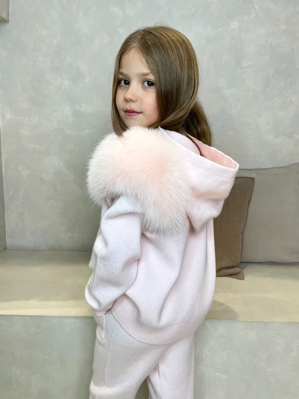 Childrens Baby Pink Luxury Fur Tracksuit