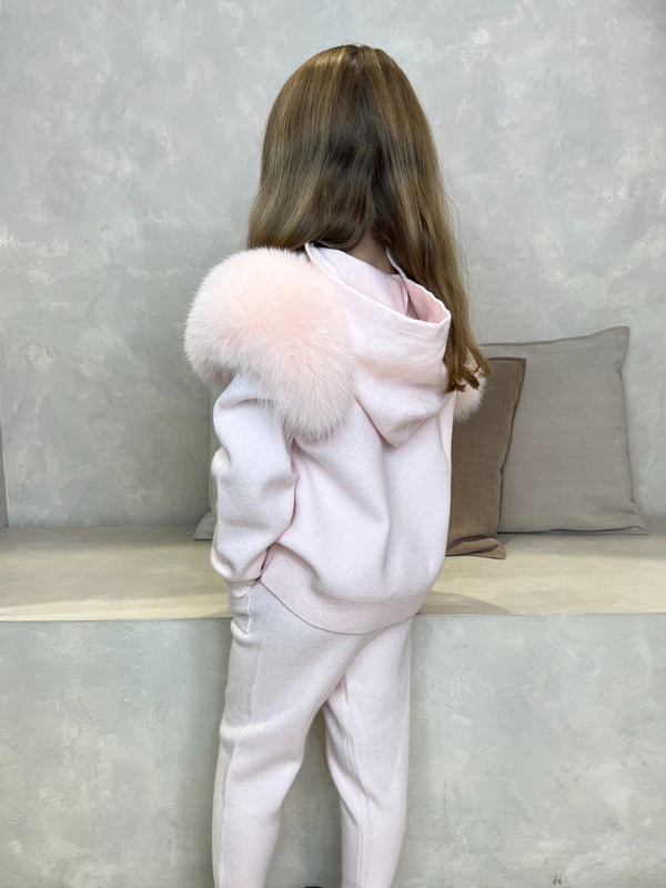 Childrens Baby Pink Luxury Fur Tracksuit