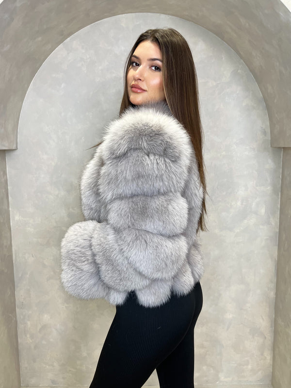 Light Grey Luxury Fur Vertical Pelt Coat