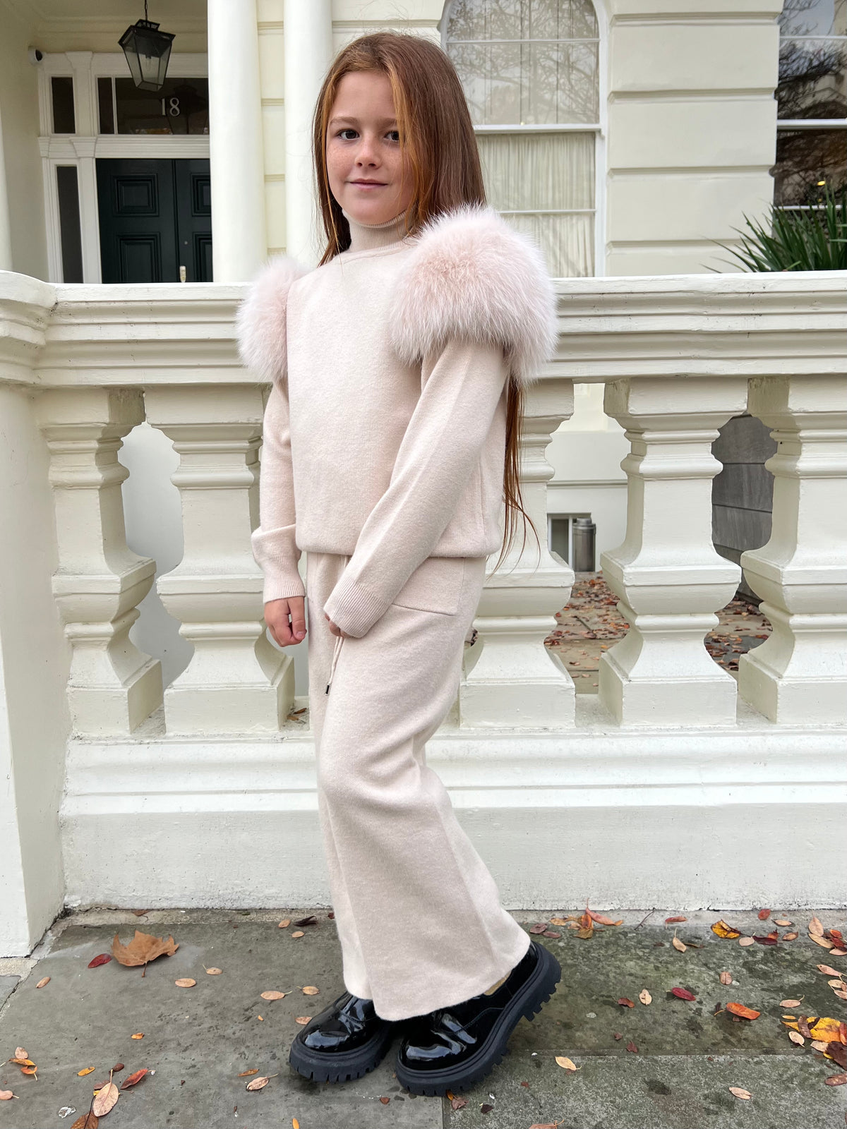 Light Luxury Fur Roll Neck Wide Leg Tracksuit
