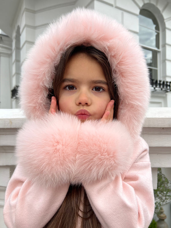 Childrens Baby Pink Luxury Fur Trim Hood & Cuff Tracksuit