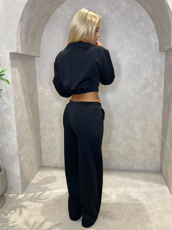 Black Crop Jacket & Wide Leg Trouser Co Ord