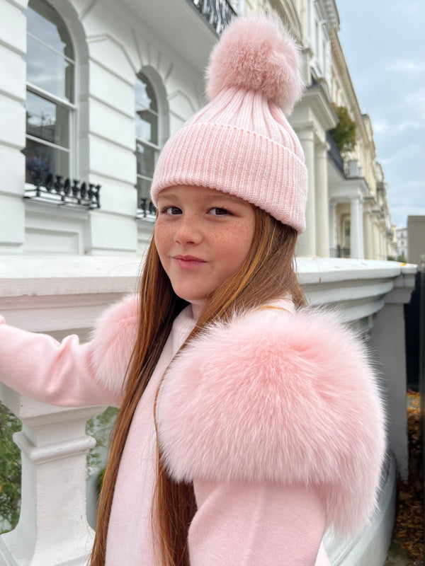 Childrens Baby Pink Luxury Fur Bobble Hat