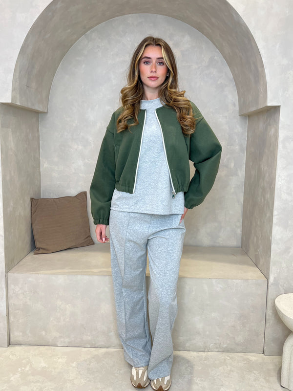 Collarless Zip Up Bomber Jacket