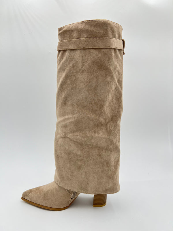 Beige Fold Over Faux Suede Boots in Beige / 36/3 - HL London