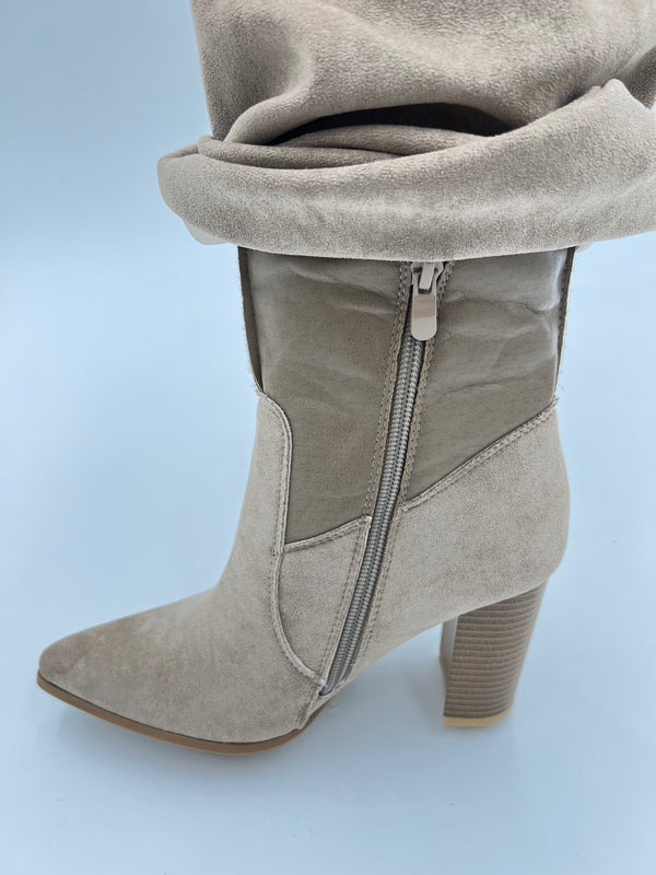 Beige Fold Over Faux Suede Boots in Beige / 36/3 - HL London