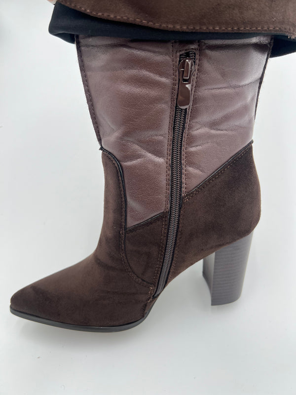 Chocolate Fold Over Faux Suede Boots in Chocolate / 36/3 - HL London