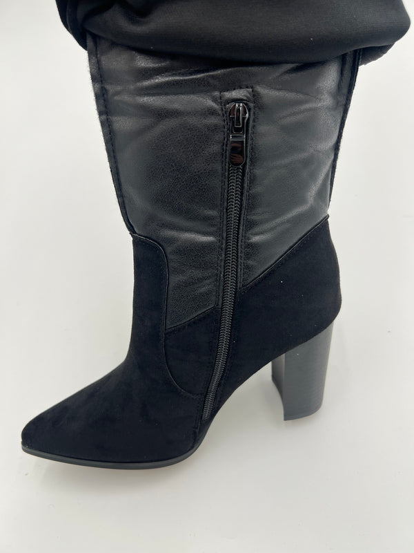 Black Fold Over Faux Suede Boots in Black / 36/3 - HL London