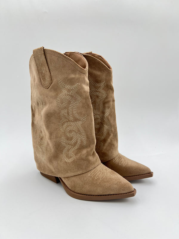 Dark Beige Fold Over Cowboy Boots in Dark Beige / 36/3 - HL London