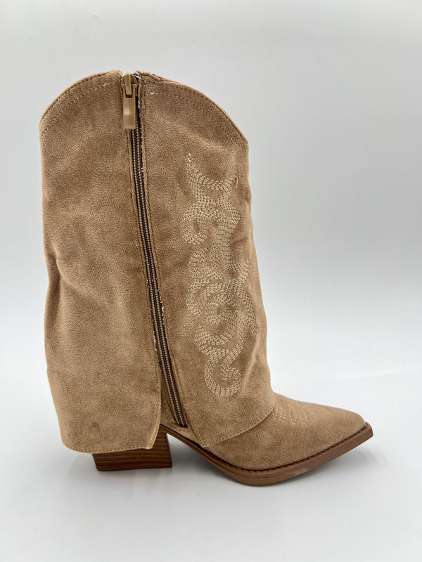 Dark Beige Fold Over Cowboy Boots in Dark Beige / 36/3 - HL London