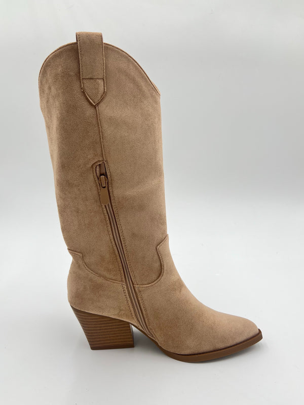 Dark Beige Fringe Suede Effect Cowboy Boots in Dark Beige / 36/3 - HL London