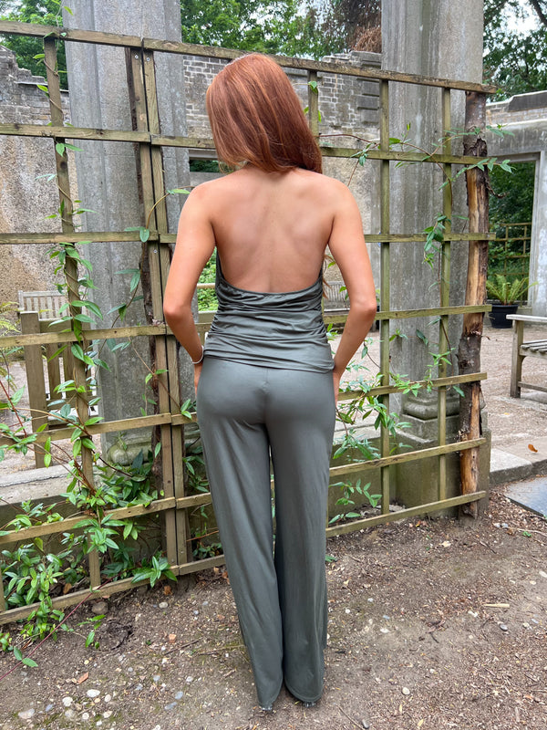 Aria Khaki High Waisted Wide Leg Trousers