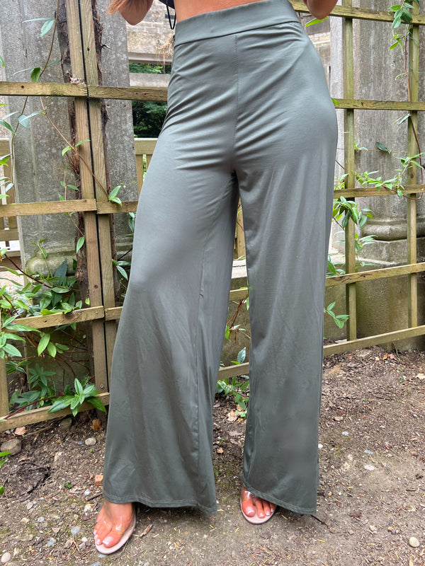 Aria Khaki High Waisted Wide Leg Trousers