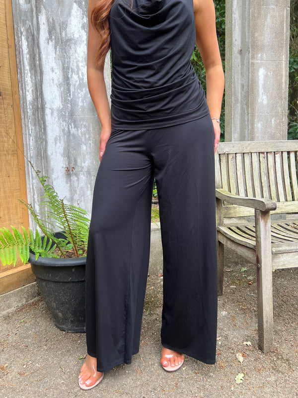 Aria Black High Waisted Wide Leg Trousers