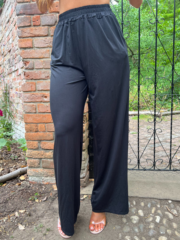 Aria Black Elasticated Waist Pocket Trousers