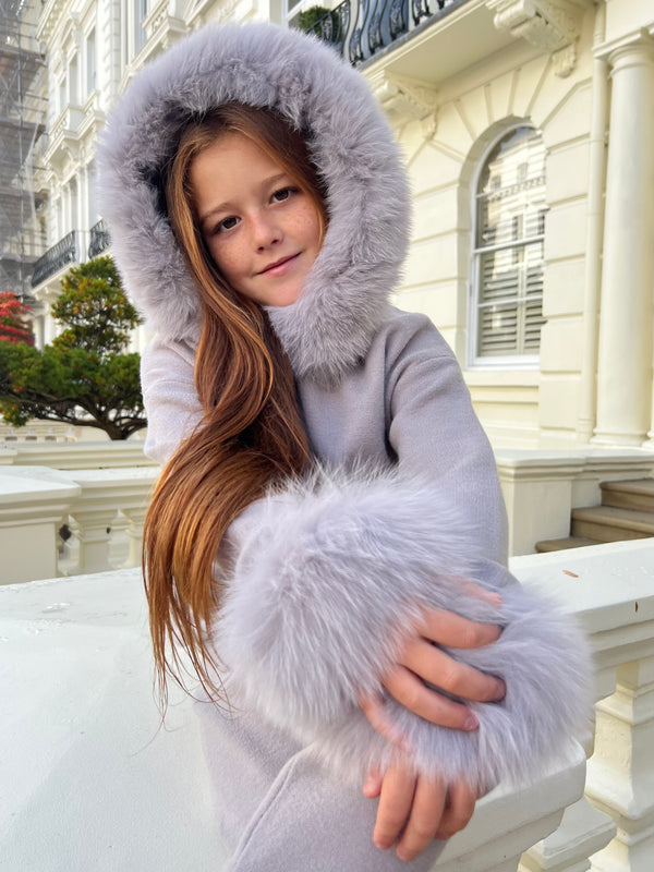 Childrens Light Grey Luxury Fur Trim Hood & Cuff Tracksuit
