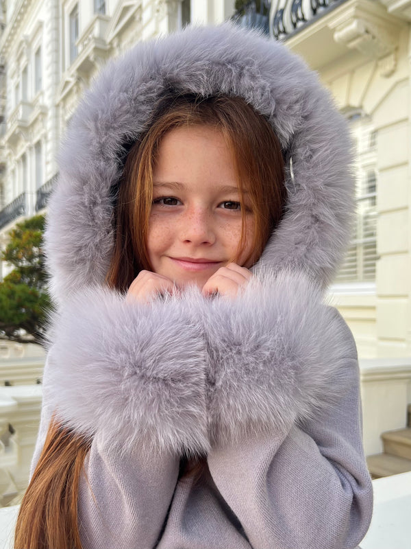 Childrens Light Grey Luxury Fur Trim Hood & Cuff Tracksuit