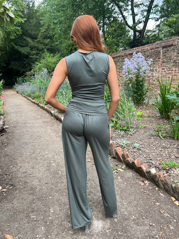 Aria Khaki Elasticated Waist Pocket Trousers