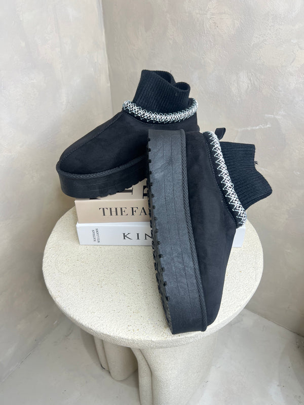 Black Backless Cuffed Ankle Platform Slipper