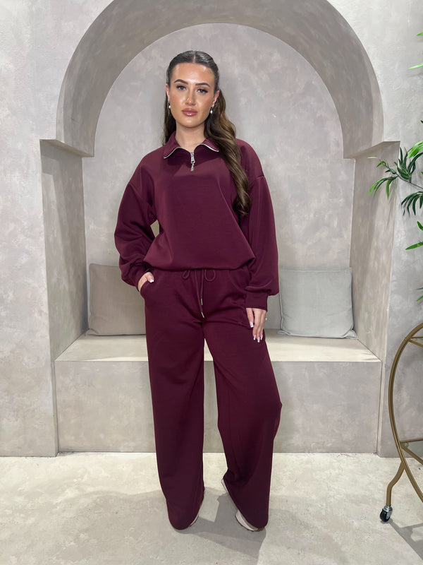 Burgundy Quarter Zip Co Ord