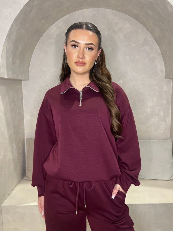Burgundy Quarter Zip Co Ord